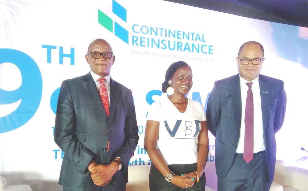 L-R: Group Managing Director, Continental Reinsurance Plc, Mr Lawrence Nazare; Senator, Parliament of the Republic of Kenya,  Crystal Asige; and Executive Director, Technical Operations, Chukwuemeka Akwiwu, during the 9th CEO summit by Continental Reinsurance at Victoria Falls, Safari Lodge, Zimbabwe, on Thursday. Picture: Daily Economy