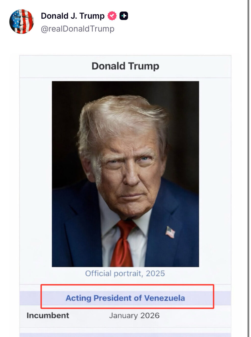 Trump declares himself acting President of Venezuela
