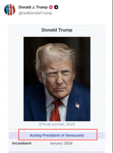 Trump declares himself acting President of Venezuela